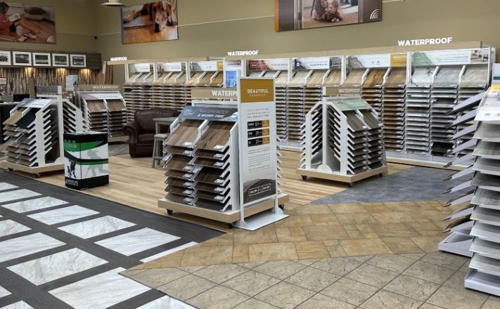 Floor samples in store at Moose Jaw carpet one in Saskatchewan.